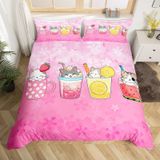 NDXRWDZR Yatak Örtüsü 105 Meyve Suyu Pembe Yatak Takımı, Kızlar için Çocuklar için Fermuarlı Yumuşak Nefes Alabilir Mikrofiber Nordik Kılıflar 180 x 220 cm + 2 Yastık Kılıfı 5