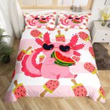 NDXRWDZR Yatak Örtüsü 135 Ajolote pembe nevresim takımı, çocuklar için, yetişkinler için, fermuarlı, yumuşak nefes alabilir, mikrofiber kuvvetli kılıf, 220 x 220 cm + 2 yastık kılıfı 50 x 80 cm