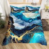 NDXRWDZR Yatak Örtüsü 135 Yatak Örtüsü, Mermer Desen, Mavi, Çocuklar Yetişkinler İçin Fermuarlı Yumuşak Nefes Alabilir Mikrofiber Nordik Kılıflar 220 x 220 cm + 2 Yastık Kılıfı 50 x 80 cm