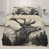 NDXRWDZR Yatak örtüsü 150 Elk kahverengi yatak örtüsü, çocuklar için 150 cm, yetişkinler için, fermuarlı yumuşak, nefes alabilen mikrofiber, nordik kılıflar, 240 x 220 cm + 2 yastık kılıfı 50 x 80 cm