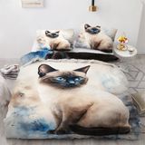 NDXRWDZR Yatak örtüsü 150 kedi Siyam yatak örtüsü 150 yetişkinler için çocuklar için fermuarlı yumuşak nefes alabilen mikrofiber kuvvet 240 x 220 cm + 2 yastık kılıfı 50 x 80 cm