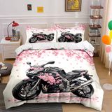 NDXRWDZR Yatak örtüsü 150 Motosiklet Sakura Yatak örtüsü Yatak 150 Yatak Çocuk Yetişkinler için Fermuarlı Yumuşak Nefes Alabilir Mikrofiber Nordik Kılıf 240 x 220 cm + 2 Yastık Kılıfı 50