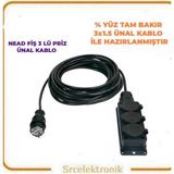 NE-AD Kauçuk Fiş-3'lü Prizli Uzatma Seyyar Kablo (12 ile 40 Metre Arası) ( 3x1.5 Tam Bakır) Ttr Kablo HO5VV