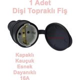 NE-AD Nead 1X16A Kapaklı Kauçuk Seyyar Uzatma Topraklı Dişi Fiş Siyah