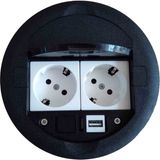 Ne-Ad Siyah Gömme Tip Masa Üstü Priz Kutusu 2 Ad. Priz + 1 Ad. USB Geçiş Özellikli