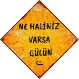 Ne Haliniz Varsa Gülün – Komik Sözlü Metal Tabela – Retro Alüminyum Duvar Süsü - 20cm x 20cm