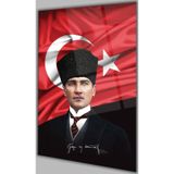 Ne Verelim Size Atatürk Portre Ve Türk Bayrağı Dikey Cam Tablo, Modern Duvar Dekoru , Kurum Ofis İş Hediyelik Tablo