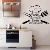 Ne Verelim Size Benim Mutfağım Benim Kurallarım Yazılı Aşçı Şapkası Silüeti Mutfak Dekoratif Duvar Özel Sticker 60X70 Cm