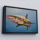 Ne Verelim Size Çerçeveli Graffiti Köpek Balığı Kanvas, Pop Art Tablo-5416