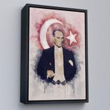 Ne Verelim Size Çerçeveli Mustafa Kemal Atatürk Ve Türk Bayrağı Suluboya Görünümlü Dekoratif Kanvas Tablo-76