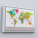 Ne Verelim Size Çerçeveli Türkçe Dünya Haritası Ülke Bayrak Ve Başkentli Kanvas Tablo-1950