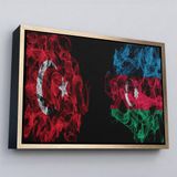 Ne Verelim Size Çerçeveli Türkiye Azerbaycan Bayrak Desenli Dekoratif Kanvas Tablo-6518