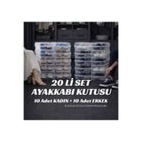 NE10 20 Adet Kadın ve Erkek Ayakkabı Kutusu - Şeffaf Ayakkabı Düzenleyici Saklama Kutusu Organizer