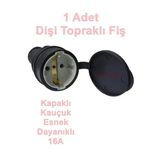 Nead 1X16a Kauçuk Dişi Fiş Monofaze Kapaklı Seyyar Uzatma Topraklı Dişi Fiş Siyah