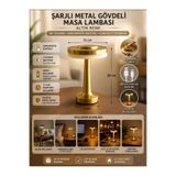 NEBİL HOME Dokunmatik Şarjlı LED Masa Lambası Gold – 3 Renk Modlu Kablosuz Dekoratif Gece Lambası