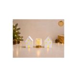 Nebron Işıklı Ev Ve Mini Abajur Seti, Kahve Köşesi Masa Üstü Raf Dekor Tealight Mumluk Kış Sezonu 3 lü Set Dekor 3 Adet Mum Hediye 7x8,5x9 Cm Hediyelik Dekor Seti Sert Plastik