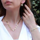 Necati Gün Düğme Modeli Zirkon Taşlı Gold Kaplama Gümüş Set