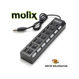 Necipbilgisayarltd Molix 7 Port Usb 2.0 Hub Çoklayıcı Switch Anahtarlı Hub Çoğaltıcı