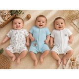 Necix’s Erkek Bebek 3 Parça Zıbın Seti Pamuklu Kısa Kollu Tulum Seti 0-3 / 3-6 Ay - 3-6 M