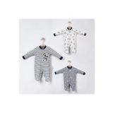 Necix's Panda Baskılı Çizgili Çıtçıtlı Erkek Bebek Üçlü Patikli Tulum Gri Melanj