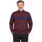 Neco Giyim Erkek Baba Kazağı Fermuarlı Yaka Bordo Mavi Çizgili Triko Kazak