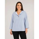 Neco Giyim Kadın Çizgili Düğme Detaylı Gömlek - 2XL - Mavi - Beyaz