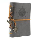 NectaRoy Retro Vintage Denizcilik Defteri Klasik PU Deri Kapak Not Defteri Seyahat Günlüğü Seyahat Dergisi Doldurulabilir Eskiz Defteri Spiral Halka Binder Günlüğü Boş Sayfalar, Astarsız Kağıt, Retro Kolye, Klasik Kabartmalı (130x185 mm, Gri)