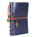 NectaRoy Retro Vintage Denizcilik Defteri Klasik PU Deri Kapak Not Defteri Seyahat Günlüğü Seyahat Dergisi Doldurulabilir Eskiz Defteri Spiral Halka Binder Günlüğü Boş Sayfalar, Astarsız Kağıt, Retro Kolye, Klasik Kabartmalı (130x185 mm, Mavi)