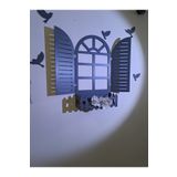 NED MDF LAZER DEKARASYON GRİ PANJUR KUŞLU PENCERE TEMALI ÇİÇEKLİK AHŞAP MDF LAZER KESİM 3MM DUVAR SÜSÜ ANTRASİT