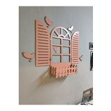 NED MDF LAZER DEKARASYON PEMBE PANJUR KUŞLU PENCERE TEMALI ÇİÇEKLİK AHŞAP MDF LAZER KESİM 3MM DUVAR SÜSÜ