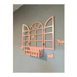 NED MDF LAZER DEKARASYON Pembe Pencere Temalı Çiçeklik Ahşap Mdf Lazer Kesim 3mm Duvar Süsü