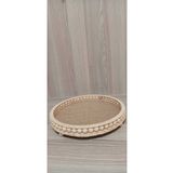 Nedabella Mandu Tekli Ahşap Boncuklu Hasır Doğal Rafya Tepsi, Dekoratif Tepsi, Banyo, Ev,masa Dekor Tepsi/25cm