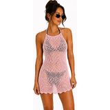 Neden Tekstil - Ajurlu Sırt Dekolteli Transparan Beachwear - Mini Plaj Elbisesi - Standart - Pembe