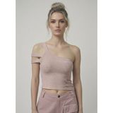 Neden Tekstil - Asimetrik Tek Omuz Triko Crop Bluz - Standart - Açık Pembe