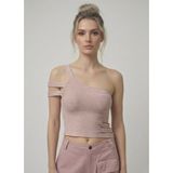 Neden Tekstil - Asimetrik Tek Omuz Triko Crop Bluz - Standart - Açık Pembe