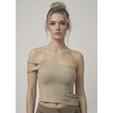 Neden Tekstil - Asimetrik Tek Omuz Triko Crop Bluz - Standart - Bej