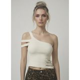 Neden Tekstil - Asimetrik Tek Omuz Triko Crop Bluz - Standart - Ekru