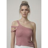 Neden Tekstil - Asimetrik Tek Omuz Triko Crop Bluz - Standart - Gül Kurusu