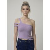 Neden Tekstil - Asimetrik Tek Omuz Triko Crop Bluz - Standart - Lila