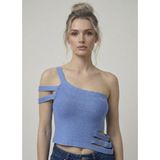 Neden Tekstil - Asimetrik Tek Omuz Triko Crop Bluz - Standart - Mavi