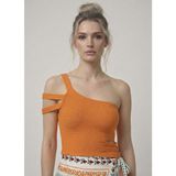 Neden Tekstil - Asimetrik Tek Omuz Triko Crop Bluz - Standart - Turuncu