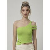 Neden Tekstil - Asimetrik Tek Omuz Triko Crop Bluz - Standart - Yeşil