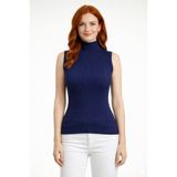Neden Tekstil - Balıkçı Yaka Fitilli Kolsuz Triko Bluz - Standart - Lacivert