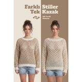 Neden Tekstil Çift Taraflı Triko Kazak Özel Tasarım İki Yönlü Kullanımlı File Dokulu Kazak - Beyaz - Bej - L - XL