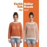 Neden Tekstil Çift Taraflı Triko Kazak Özel Tasarım İki Yönlü Kullanımlı File Dokulu Kazak - Beyaz - Turuncu