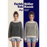 Neden Tekstil Çift Taraflı Triko Kazak Özel Tasarım İki Yönlü Kullanımlı File Dokulu Kazak - Lacivert-Beyaz - L - XL