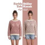 Neden Tekstil - Çift Taraflı Triko Kazak Özel Tasarım İki Yönlü Kullanımlı File Dokulu Kazak - S/M - Pembe-Beyaz