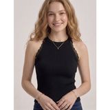 Neden Tekstil - Kadın Dantel Detaylı Halter Yaka Fitilli Triko Bluz - S/M - Siyah