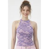 Neden Tekstil - Kadın Fitilli Baskılı Halter Yaka Crop Bluz - S/M - Açık Pembe-Mor