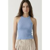 Neden Tekstil - Kadın Fitilli Halter Yaka Crop Bluz - S/M - Mavi